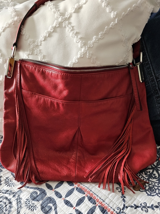 b. makowsky Handbags - b. makowsky Red Leather Fringe Hobo Shoulder Bag